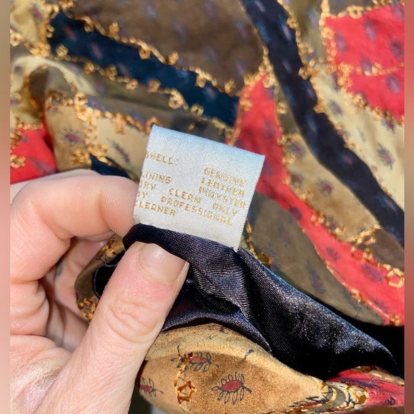 Kroshetta Patchwork Genuine-Leather Suede Jacket Small Vintage Tan/Black/Red - Picture 7 of 7